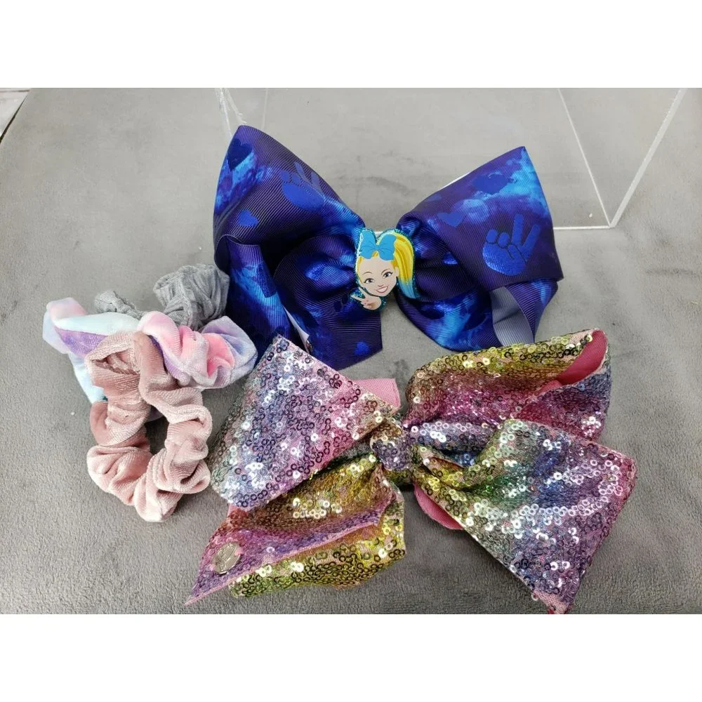 Jojo Siwa Oversized Clip In Girls‎ Bows With Scrunchies Blue and Pink Glitter